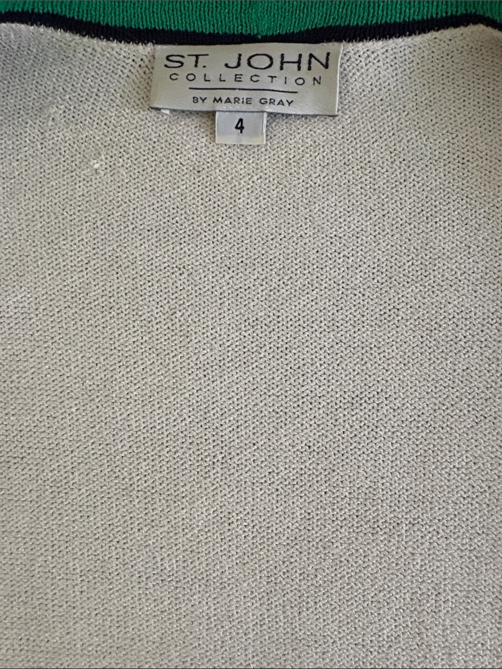 ST JOHN Cream Cardigan Sweater with Green & Black Trim - Picture 13 of 16
